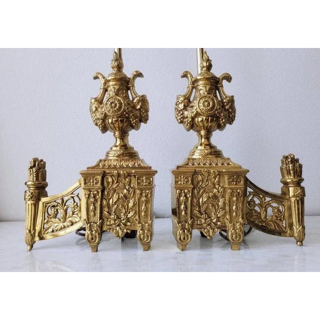 19th Century Antique French Neoclassical Fireplace Chenet Lamps - a Pair For Sale - Image 5 of 11