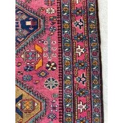 Antique Heriz Runner in Pink, Peacock Teal, Cantaloup, & Dirty Olive - ~ 3.3 X 14 For Sale - Image 4 of 12