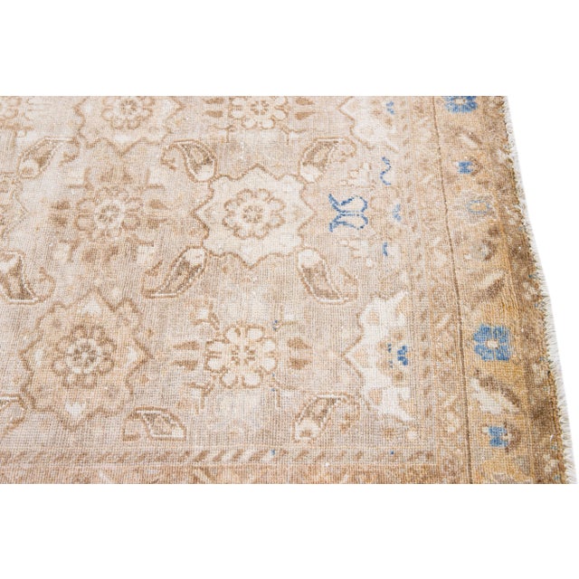 1960s Vintage Malayer Shabby Chic Handmade Floral Beige Wool Runner For Sale In New York - Image 6 of 8
