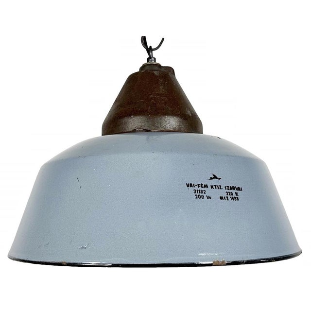 Industrial Grey Enamel and Cast Iron Pendant Light, 1960s For Sale - Image 17 of 17