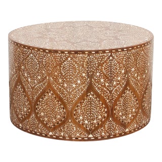 Large Round Walnut Brown & Inlay Coffee Table For Sale