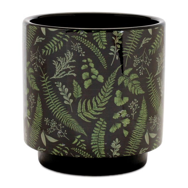 Kenneth Ludwig Chicago Botanical Fern Print Dolomite Planter (Set of 2) For Sale - Image 4 of 5