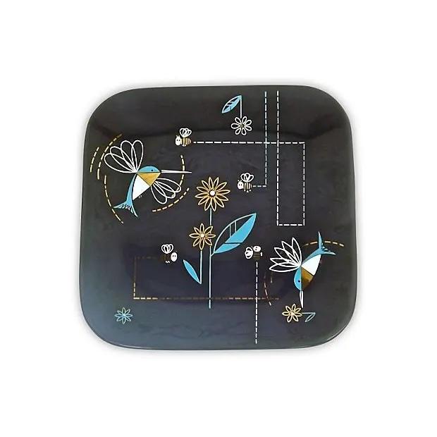 Vintage; 1910-1950, pair of dish sets, Mid-Century Modern, glass, bird and floral dishes. Each set contains a bowl and...
