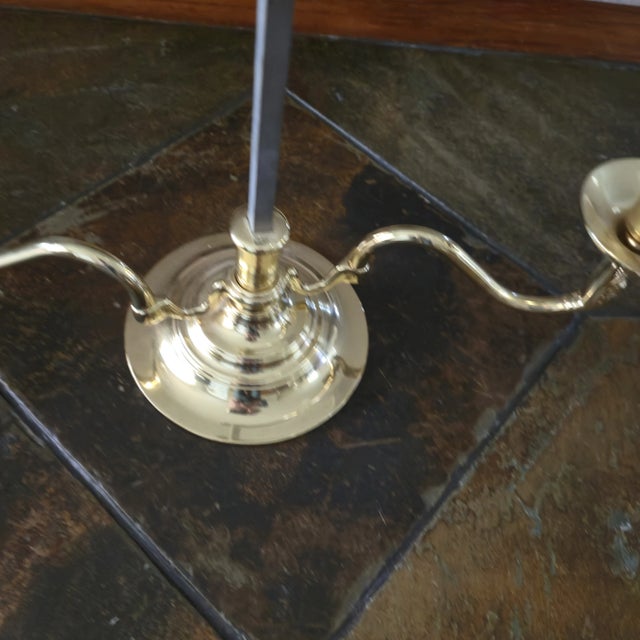 Brass 1980s Baldwin Brass Traditional Solid Brass Lacquered Candleabra With Glass Chimneys For Sale - Image 8 of 8