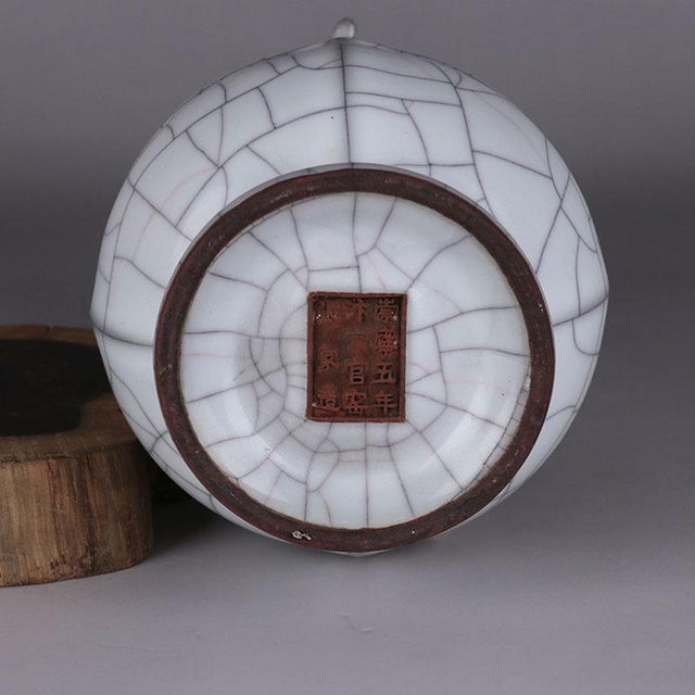 Art Deco Chinese Ceramic Vase Guan Ware Crackle Glaze Celadon Double Ears Vase For Sale - Image 3 of 11