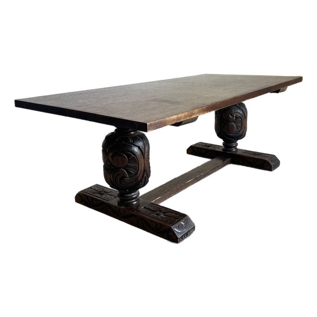 Vintage Mexican Hand Carved Large Dining Table For Sale