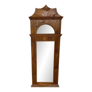 Mid- Century Modern Bamboo/Rattan Large Pier Mirror For Sale