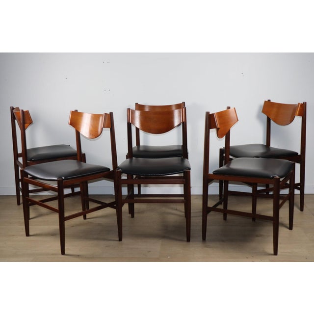 Chairs in Teak and Black Imitation Leather by Gianfranco Frattini, 1960s, Set of 6 For Sale - Image 4 of 18