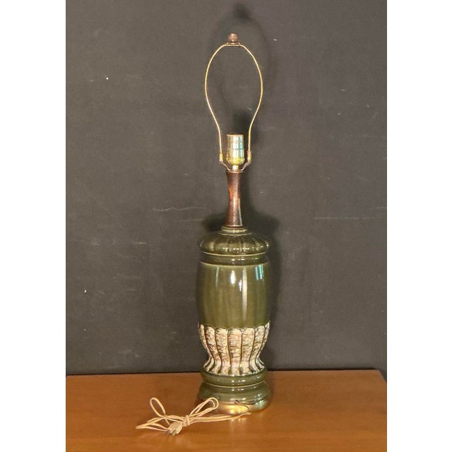 Mid-Century Modern Vintage Mid Century Modern Olive Green Ceramic Table Lamp 1950s Retro Pottery Light For Sale - Image 3 of 12