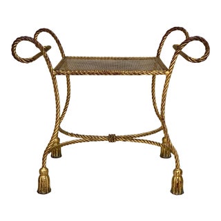 Hollywood Regency Gold Tassel Rope Vanity Bench For Sale