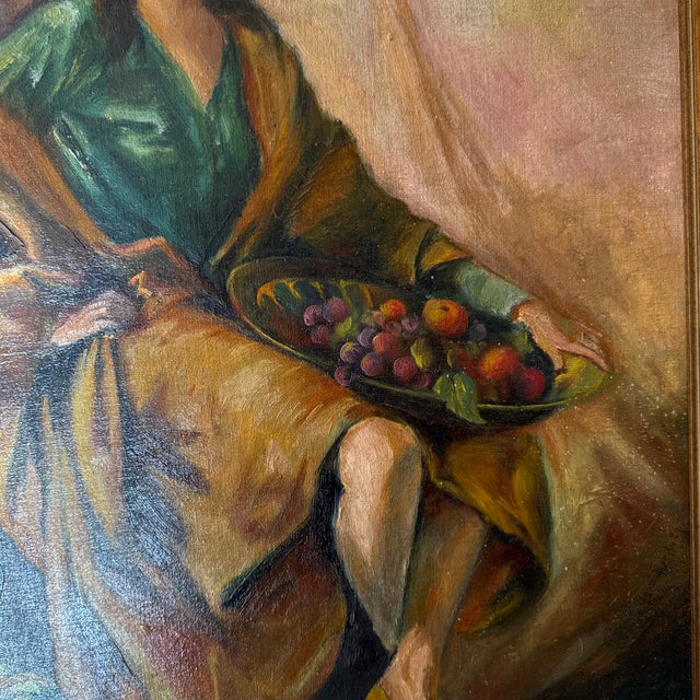 Wood Vintage Italian Style Oil Painting Lady With Fruit Still Life ~ Signed For Sale - Image 7 of 10