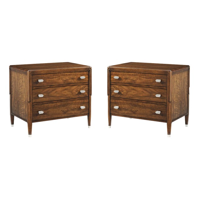 Pair of Large Walnut Art Deco Nightstands For Sale