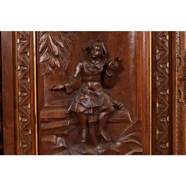 Brown Antique Italian Renaissance Revial Carved Walnut and Marble Top Sideboard or Bar Cabinet, Circa 1890s For Sale - Image 8 of 16