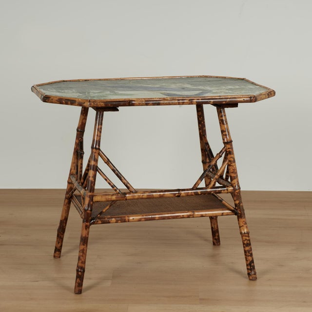 Antique English Bamboo and Grasscloth Table With a Bird Top For Sale - Image 12 of 17