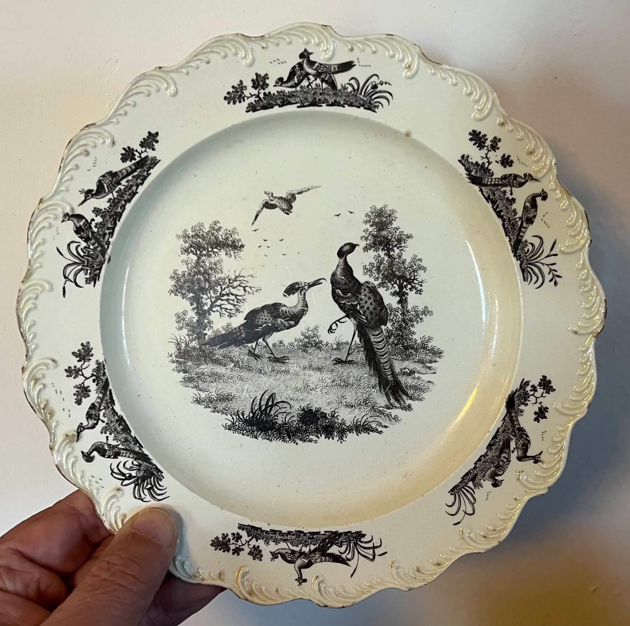  CREAMWARE ヴィンテージ　アンティーク　プレート Antique 18th Century George III Wedgwood Liverpool Birds Black