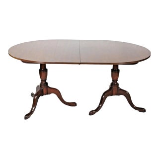 Kittinger Queen Anne Style Mahogany Two Pedestal Dining Table With 3 Leaves For Sale