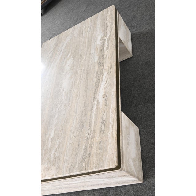 1980s Travertine and Stainless Steel Coffee Table Manner of Karl Springer For Sale - Image 10 of 10