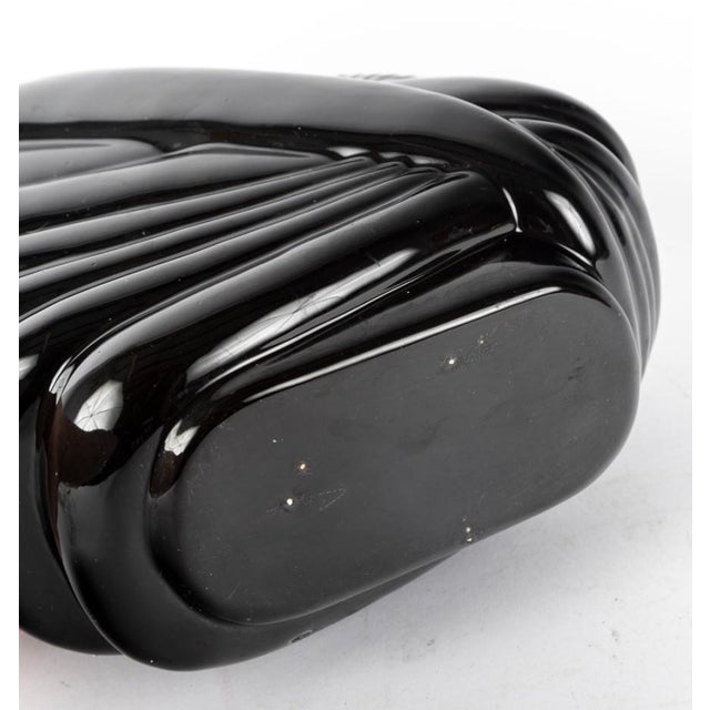 Ceramic Postmodern Black Glazed Ceramic Studio Vase With Ribbed and Twisted Design, 1980s Decor For Sale - Image 7 of 9