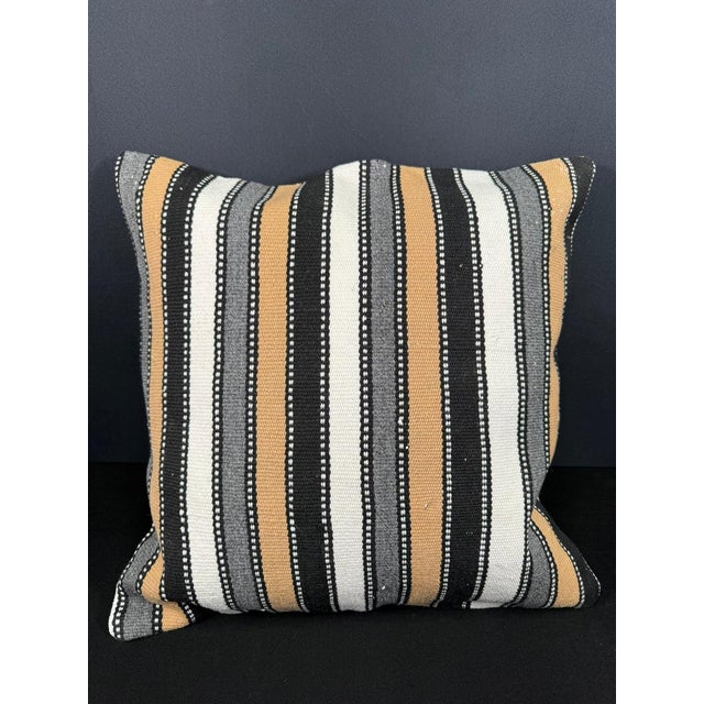 Turkish Hemp Pillow Cushion Natural Beige Black Cushion Cover 20x20 For Sale - Image 4 of 4