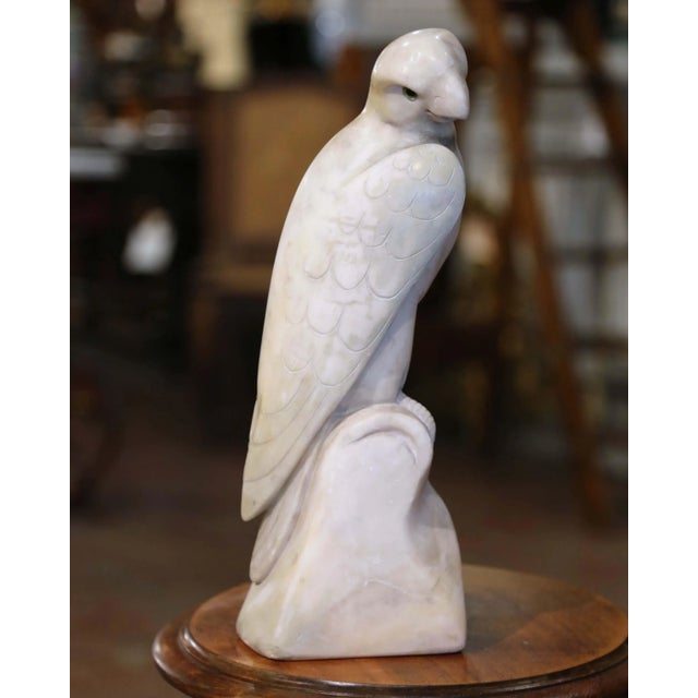 White 19th Century French Carved Marble Parrot Sculpture With Glass Eyes For Sale - Image 8 of 9