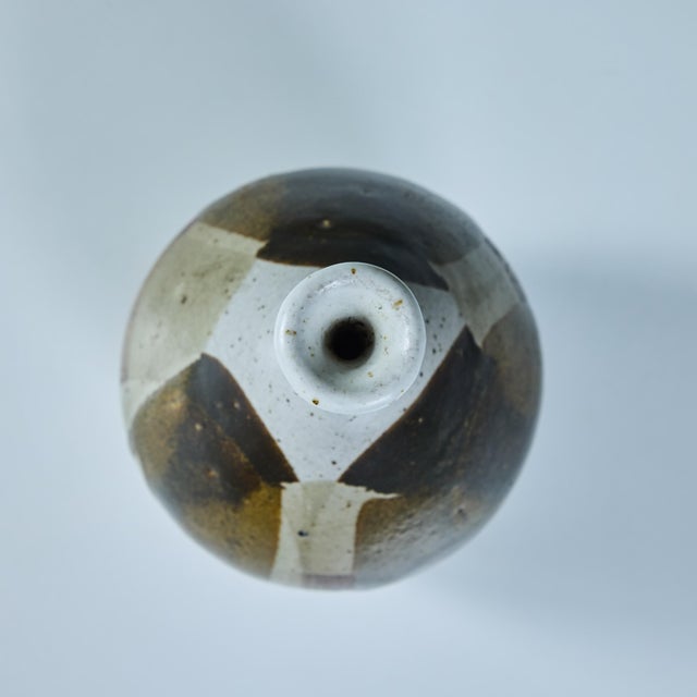 Light Gray Stoneware Drip Glaze Vase For Sale - Image 8 of 11
