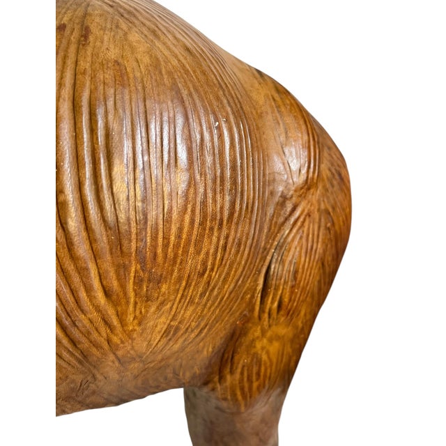 Vintage Moroccan Leather Elephant Sculpture, Handcrafted With Glass Eyes, 26.5” Tall For Sale - Image 9 of 18