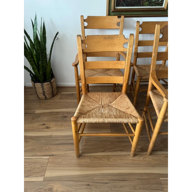 Late 20th Century A Set of Four Rustic Vintage Oak and Rush Seat Dining ...