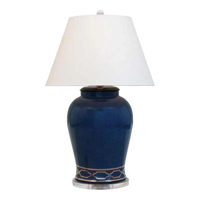 Scalamandre Maison by Port 68 Pavillion Indigo Lamp, 35"H For Sale