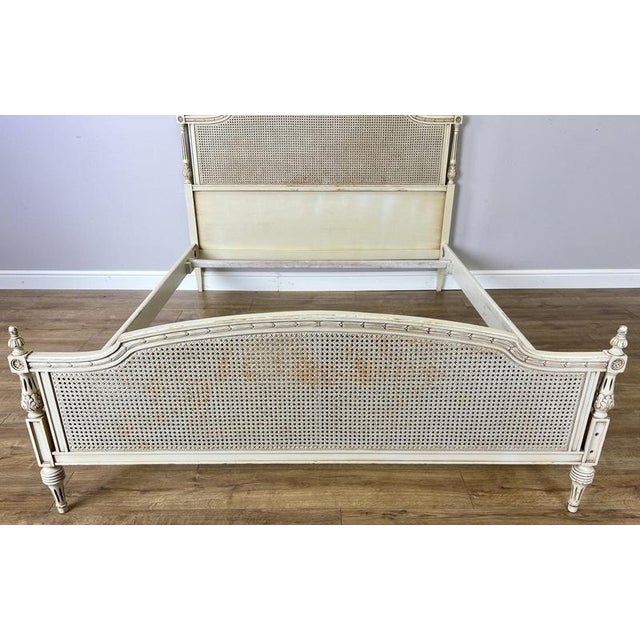Vintage French King Size Bed Frame with Cane Panel and Carved Headboard For Sale - Image 3 of 12