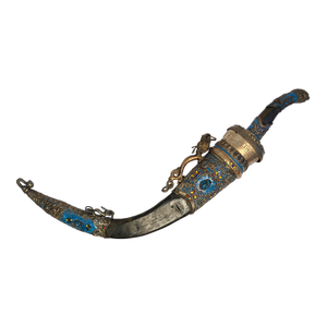 Antique Tibetan Ritual Dagger With Silver, Turquoise Blue Enamel and Dragon