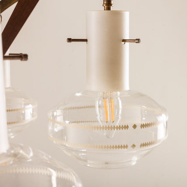 Mid-Century Modern Itailan Murano Glass and Teak Chandelier from Stilnovo, 1960s For Sale - Image 6 of 16