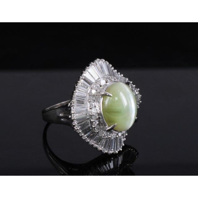 Late 20th Century Rare 8.95ct Natural Chrysoberyl Cat's Eye 2.60ct Diamond Platinum Ring Size 6.5 For Sale - Image 14 of 18