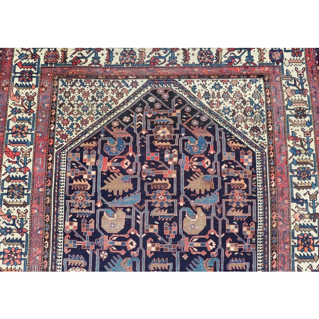 Textile Antique Persian Hamadan Rug With Deep Indigo Field With Tribal Motifs 6'10 X 12'5 For Sale - Image 7 of 14