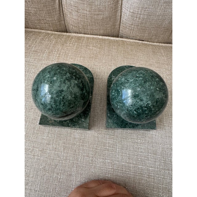 Vinage Green Marble Sphere Bookends For Sale In New York - Image 6 of 9