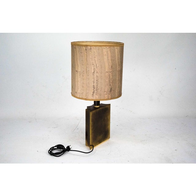 Beige Vintage Brass Table Lamp with Fabric Shade, Italy, 1970s For Sale - Image 8 of 12