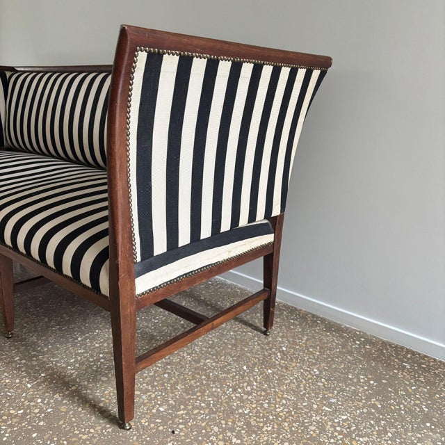 Antique Art Deco 3-Seater Sofa with Striped Fabric, 1800s For Sale - Image 10 of 14