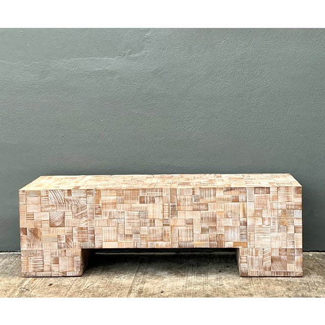 Vintage Geometric Patterned Wood Bench For Sale - Image 9 of 12