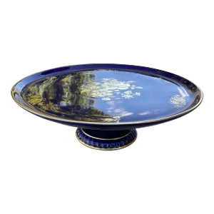 1970s Echt Cobalt Porcelain Pedestal Cake Stand