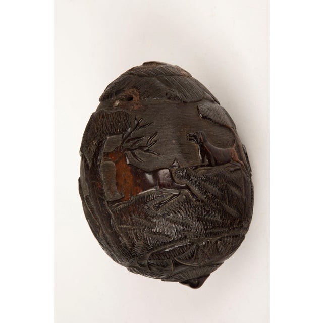 Cabin 19th-Century French Colonial Carved Coconut Bugbear Flask For Sale - Image 3 of 12