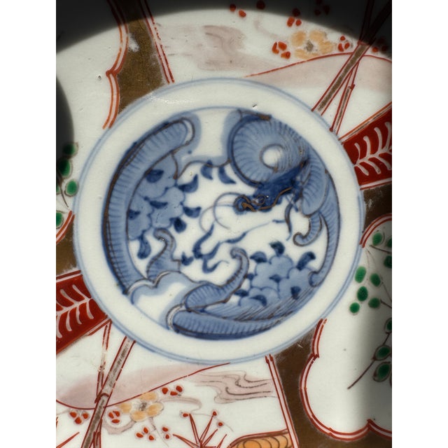 Japanese Antique Japanese Imari Porcelain Plate With Dragon Medallion, Meiji Period For Sale - Image 3 of 5