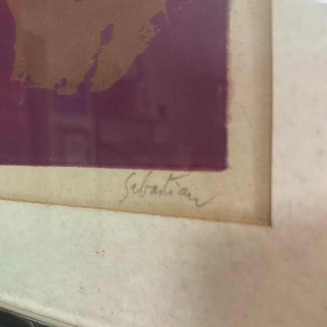 Abstract 1970s Modernist Abstract Expressionist Framed Pair of Prints Blue Purple Signed For Sale - Image 3 of 13