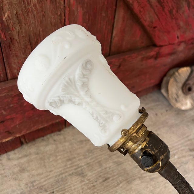 1930s Aladdin Gooseneck Desk Lamp With Embossed Milk Glass Shade For Sale - Image 11 of 17