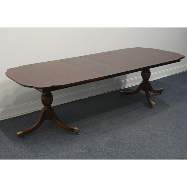 Chippendale American Drew Traditional Chippendale Style Banded Cherry 100" Double Pedestal Dining Table 24-744 For Sale - Image 3 of 12