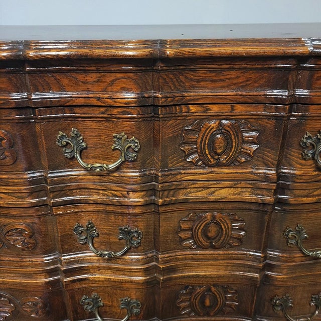 1930s Early 20th C French Louis XV Provincial Carved Oak Arbalète Commode or Chest of Drawers For Sale - Image 5 of 13