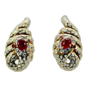 David Webb Enamel Ruby Diamond Snake Serpenti Earrings - 2 Pieces