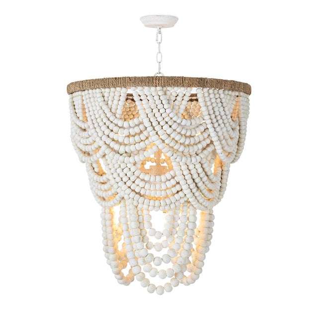 Wood Lorelei Wood Bead Chandelier, White For Sale - Image 7 of 7