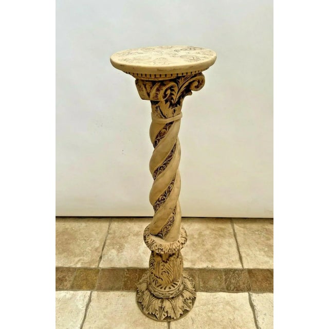 Asian Vintage Asian Twisted Carved Resin Column Bust Plant Stand Pedestal For Sale - Image 3 of 9