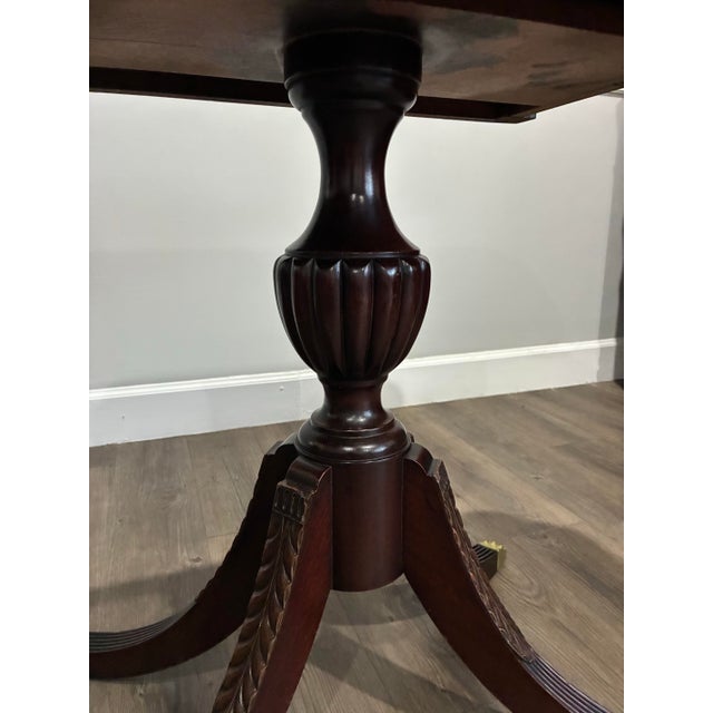Antique English Regency Style Mahogany Drop Leaf Pedestal Side Table With Drawer For Sale - Image 10 of 10