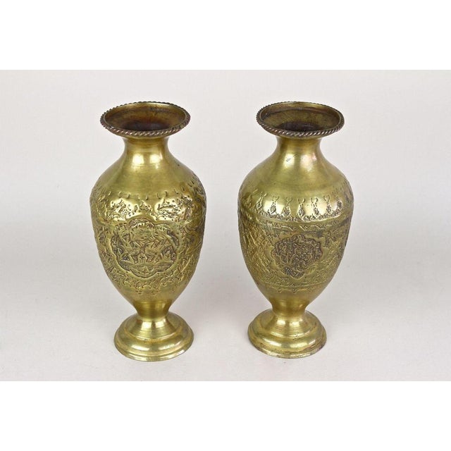 Amazing looking, intricately decorated pair of late Biedermeier brass vases from the so-called "second period" aorund 1860...