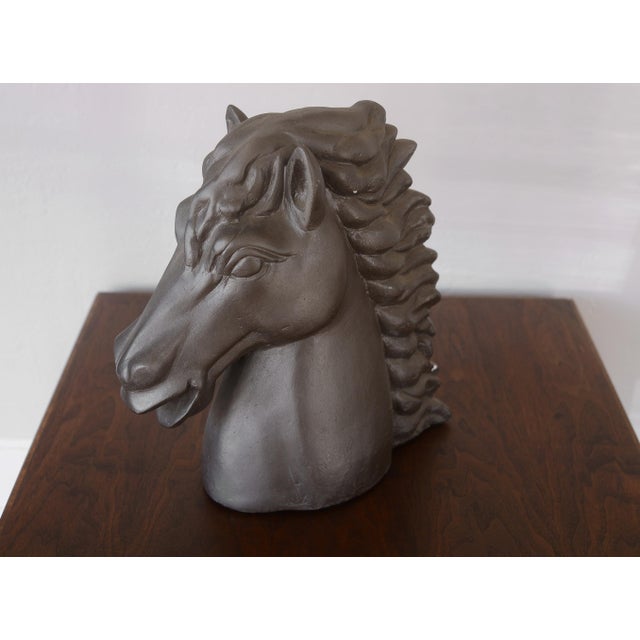 1970s Large Vintage Dark Brown Ceramic Horse Head Sculpture For Sale - Image 5 of 14